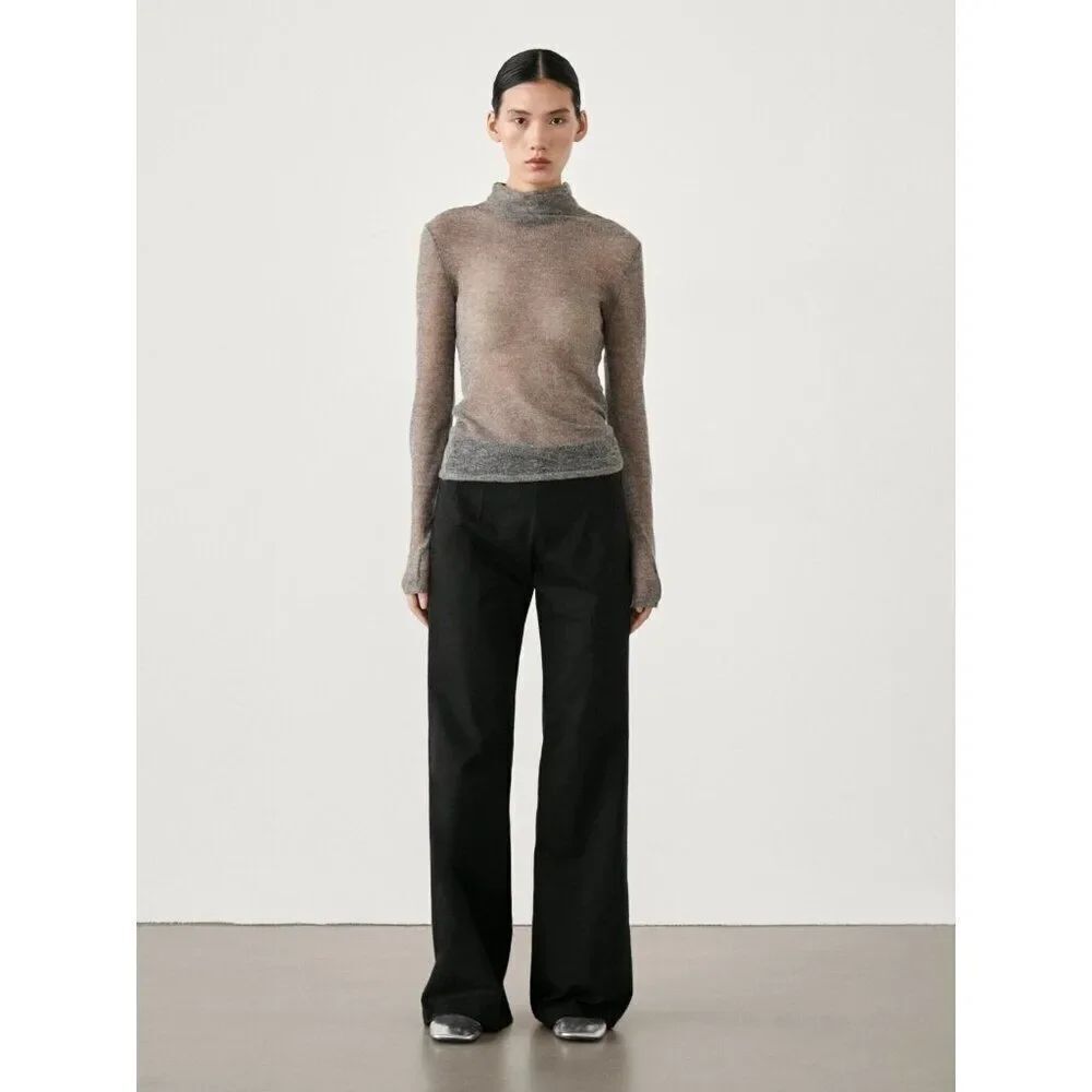 Massimo Dutti Women Dress Pants EU 44 US 12 Black Mid Rise Flared 5003/803 NWT